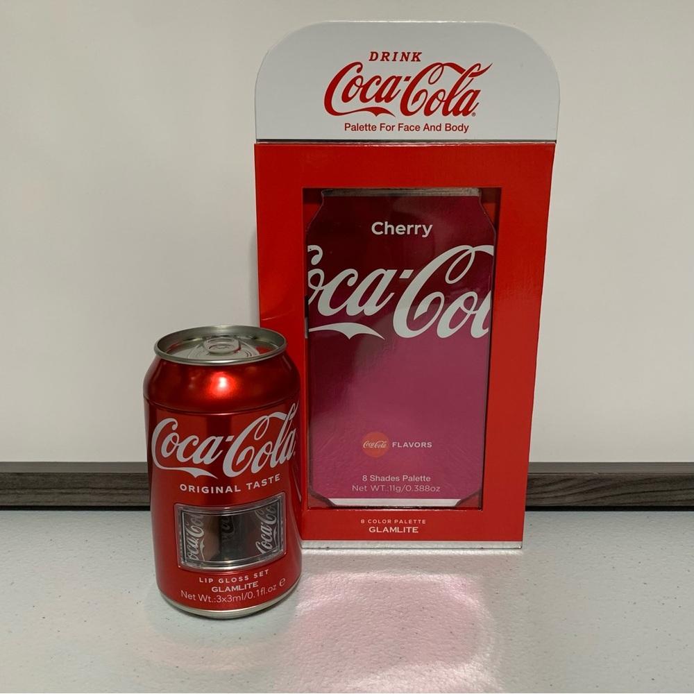 Coca-Cola x Glamlite Cherry Palette & Glamlite Original Lip Gloss Set-New